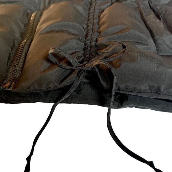 Black Poof Puffer Vest Ruched Tie Drawstrings - Picture 5 of 5
